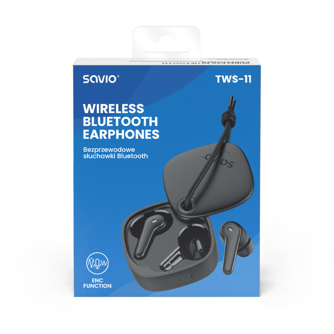 Căști fără fir Savio, Bluetooth 5.3, ENC, USB-C, negru, SAVSLTWS-11