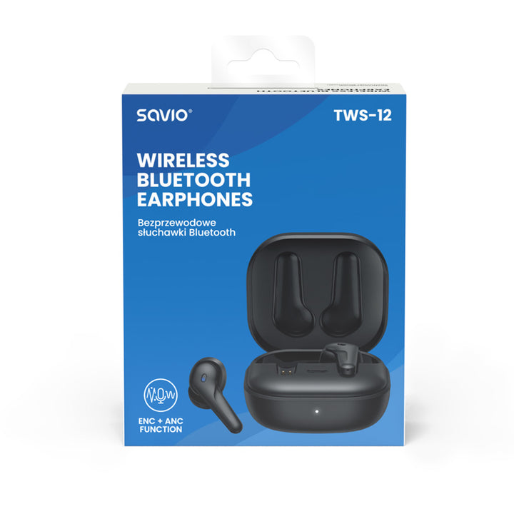 Căști fără fir Savio, Bluetooth 5.3, ANC, USB-C, negru
