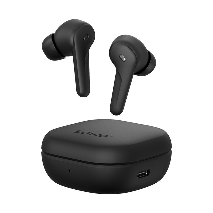 Căști fără fir Savio, Bluetooth 5.3, ANC, USB-C, negru