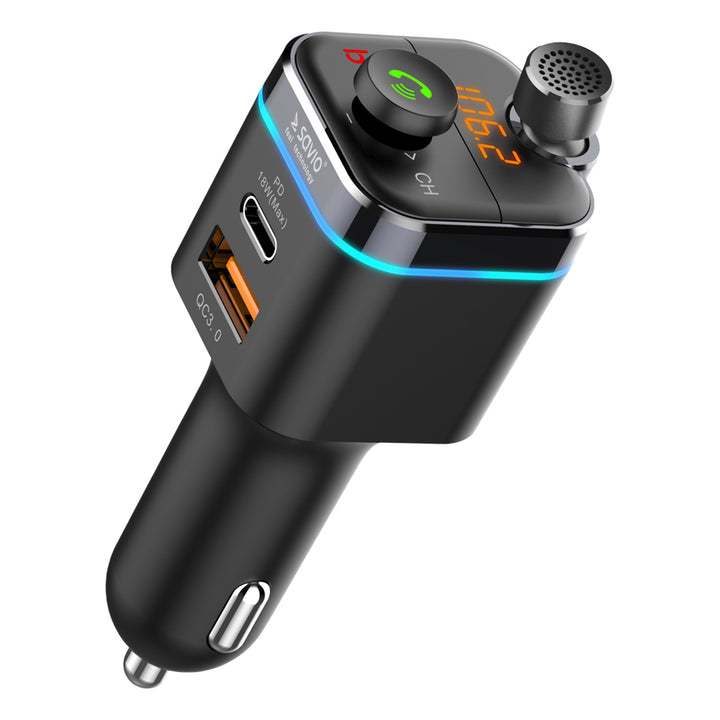 Transmițător auto Savio MP3, Bluetooth 5.0, funcție de încărcare, negru, SAVFMTRANSTR-12