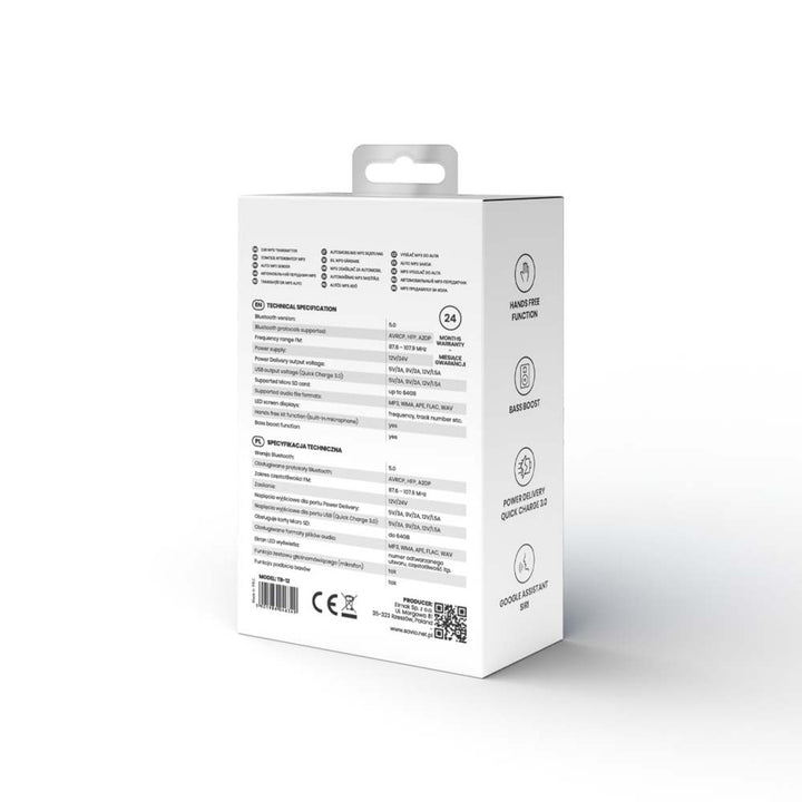 Transmițător auto Savio MP3, Bluetooth 5.0, funcție de încărcare, negru, SAVFMTRANSTR-12