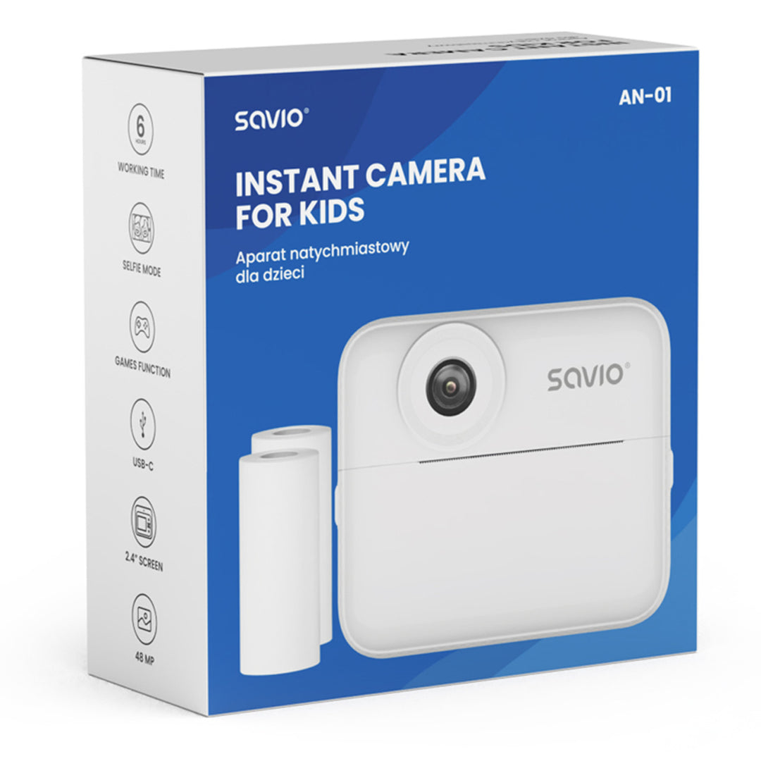 Savio aparat foto instant pentru copii, rezoluție 48MP, ecran 2.4'', 2 role termice, SAVAN-01