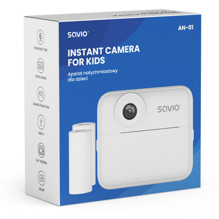 Savio aparat foto instant pentru copii, rezoluție 48MP, ecran 2.4'', 2 role termice, SAVAN-01