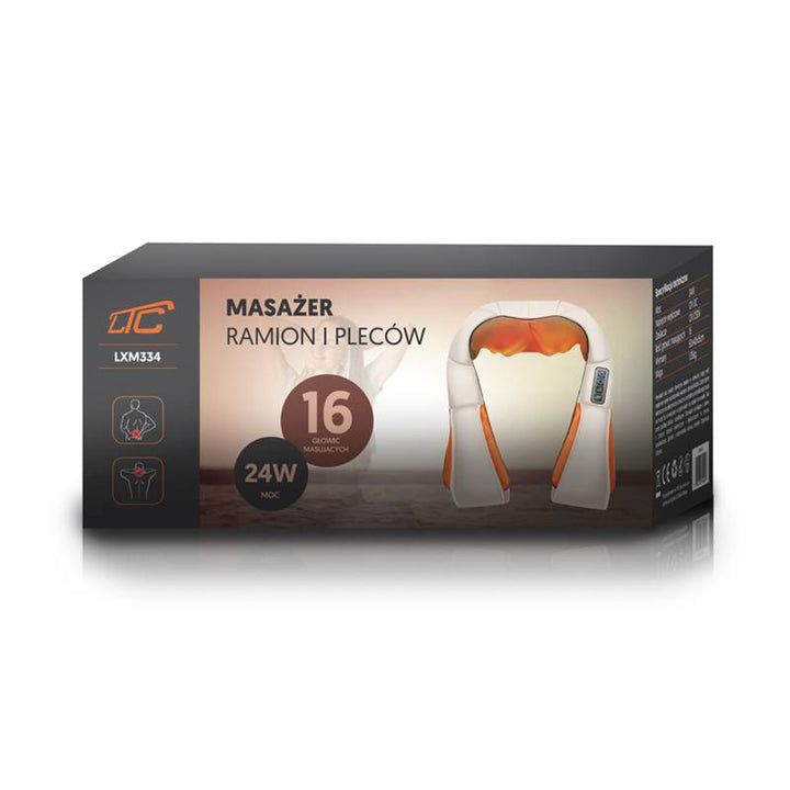 LTC Shiatsu 6D masaj pentru umeri, 3 viteze, 5V, 24W, Funcție de încălzire, Lumină de fundal LED, Curele antiderapante