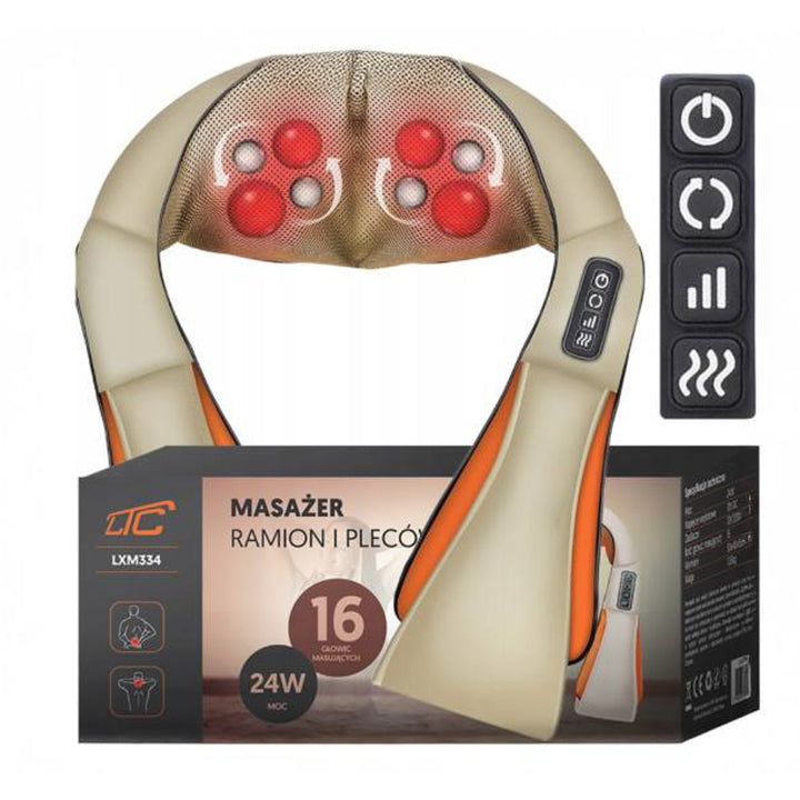 LTC Shiatsu 6D masaj pentru umeri, 3 viteze, 5V, 24W, Funcție de încălzire, Lumină de fundal LED, Curele antiderapante
