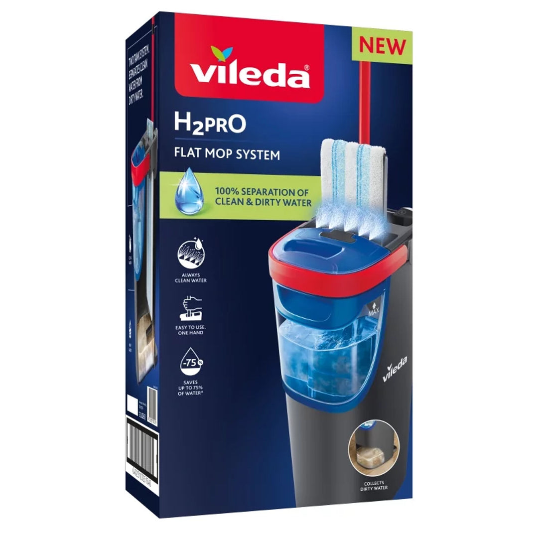 Mop plat Vileda H2prO, separare 100% apă curată/apă murdară, două rezervoare, tampon din microfibră, vârf 360°, 175774