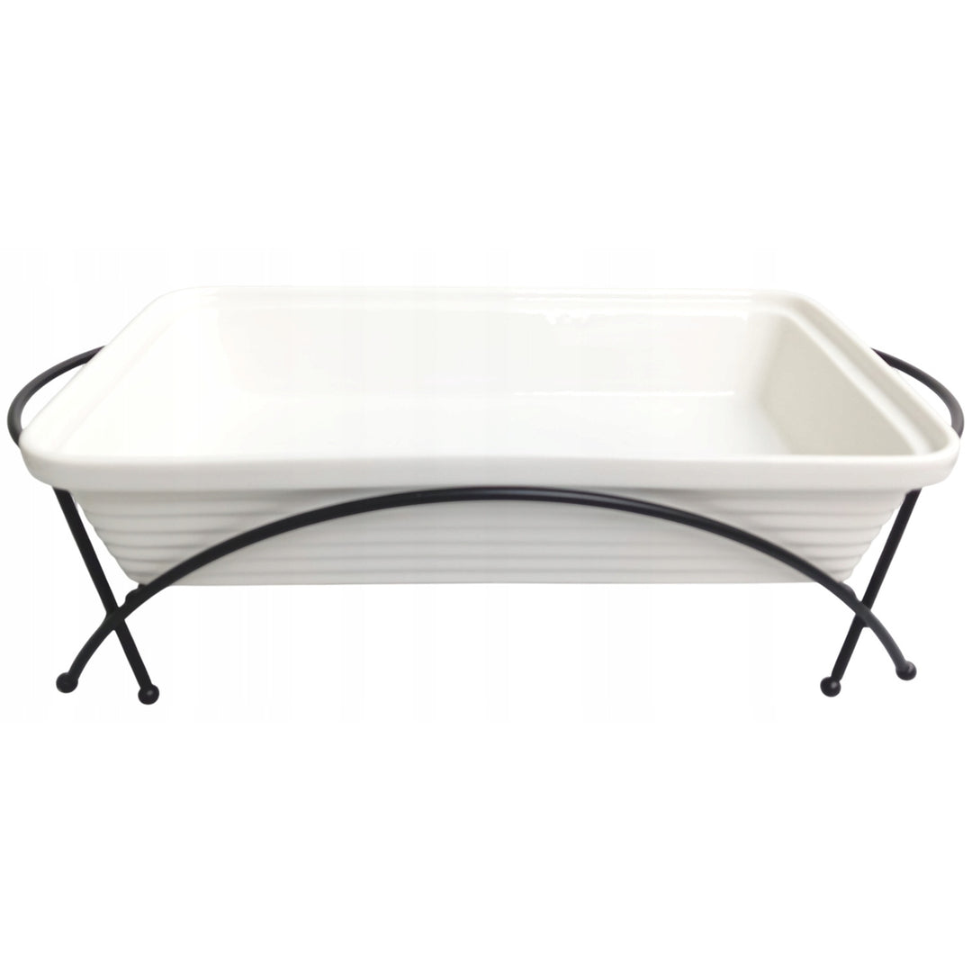 Încălzitor de alimente din ceramică Maestro, dreptunghiular, alb, capacitate 1,7L, poate fi utilizat în cuptor, raft și capac cu mâner incluse, MR-11362-73