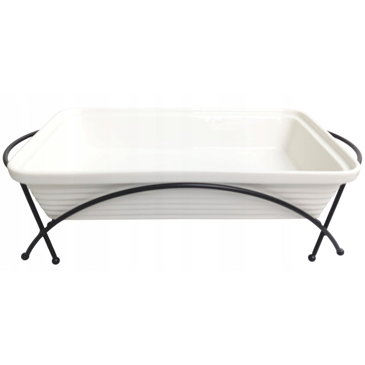 Încălzitor de alimente din ceramică Maestro, dreptunghiular, alb, capacitate 1,7L, poate fi utilizat în cuptor, raft și capac cu mâner incluse, MR-11362-73