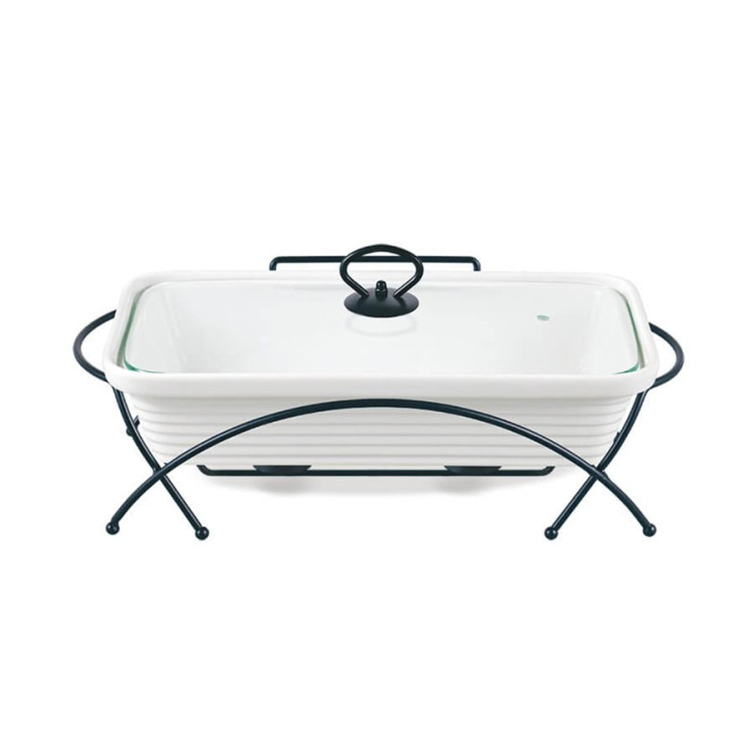 Încălzitor de alimente din ceramică Maestro, dreptunghiular, alb, capacitate 1,7L, poate fi utilizat în cuptor, raft și capac cu mâner incluse, MR-11362-73