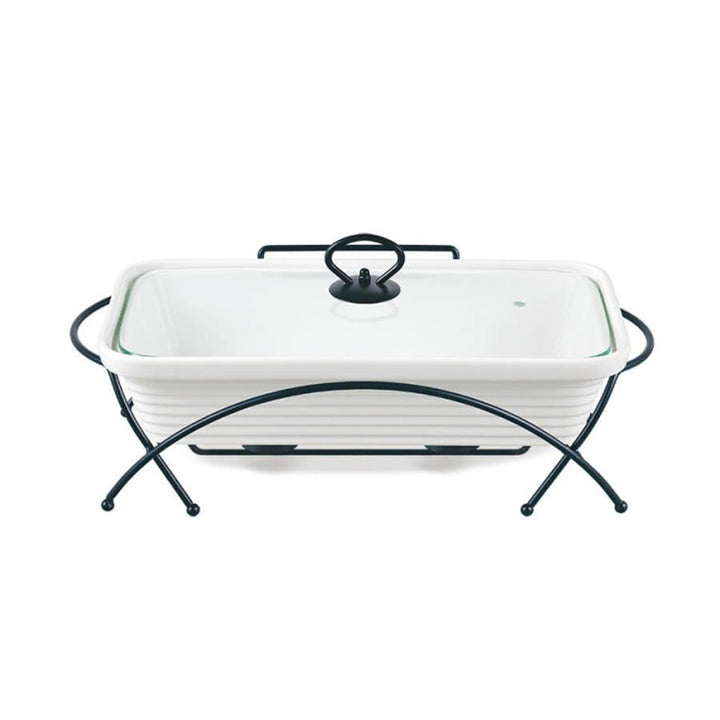 Încălzitor de alimente din ceramică Maestro, dreptunghiular, alb, capacitate 1,7L, poate fi utilizat în cuptor, raft și capac cu mâner incluse, MR-11362-73