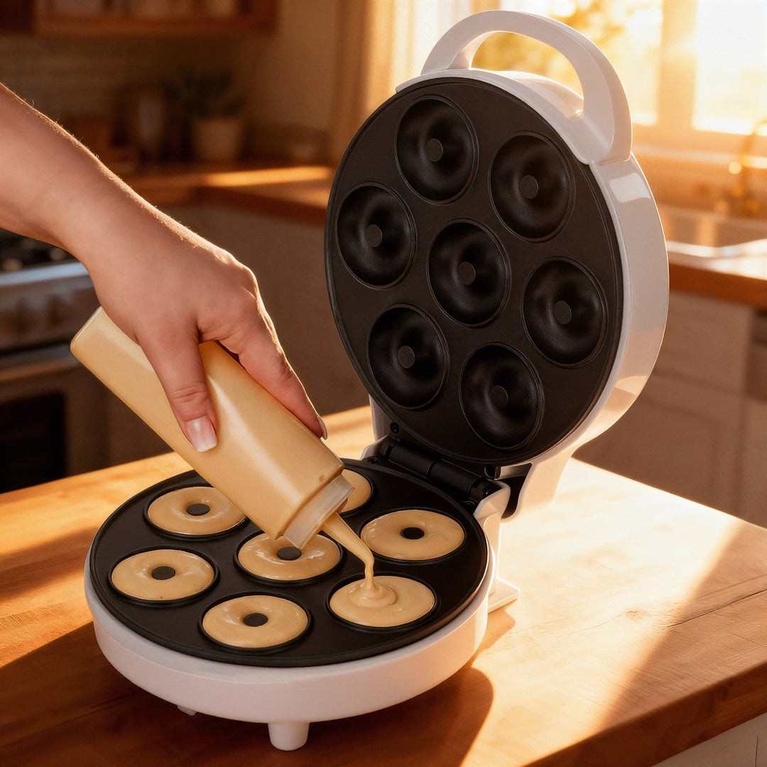 Aparat de făcut gogoși Adler, pentru 7 gogoși, strat antiaderent, alb, 1500W, AD 3075