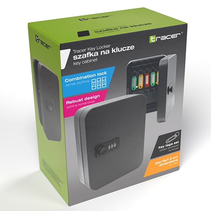 Dulap pentru chei Tracer, închidere combinată, 20 cârlige, oțel, Dulap pentru chei