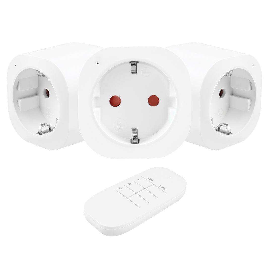 Prize controlate prin telecomandă GreenBlue, 3 buc., programabile, rază de acțiune de până la 30 m, 220-240 V c.a., 50/60 Hz, 16 A, 433 MHz, GB313 F