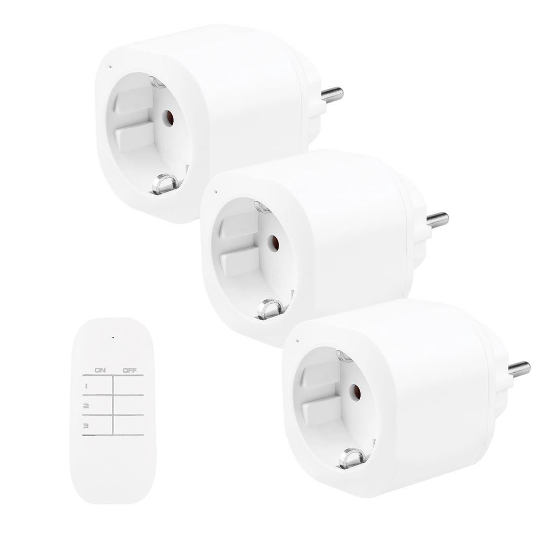 Prize controlate prin telecomandă GreenBlue, 3 buc., programabile, rază de acțiune de până la 30 m, 220-240 V c.a., 50/60 Hz, 16 A, 433 MHz, GB313 F