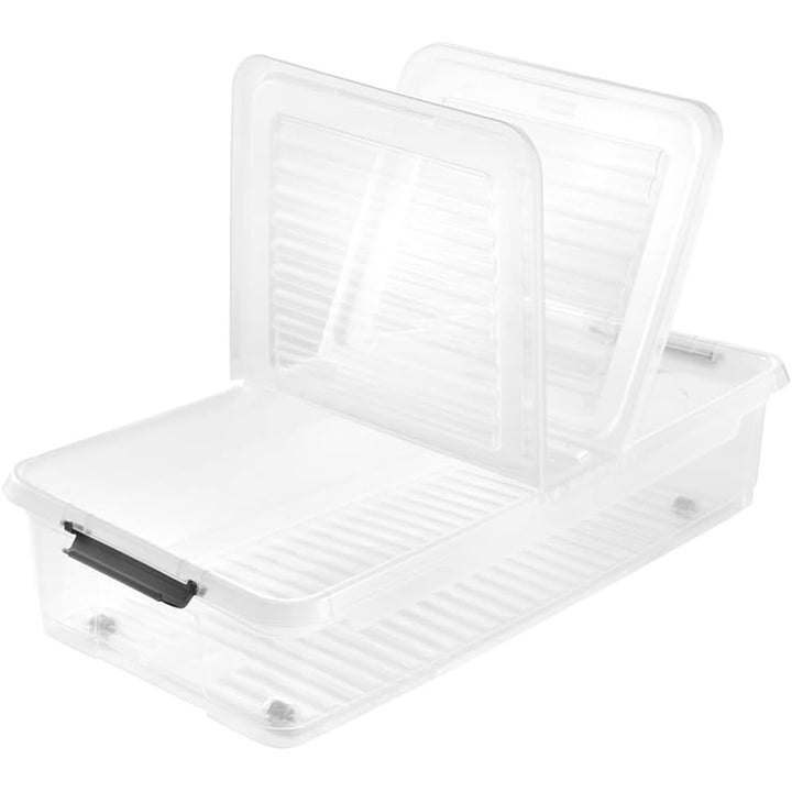 Container Leo Keeeper cu capac, capacitate 33L, transparent, cu roți, capac cu cleme