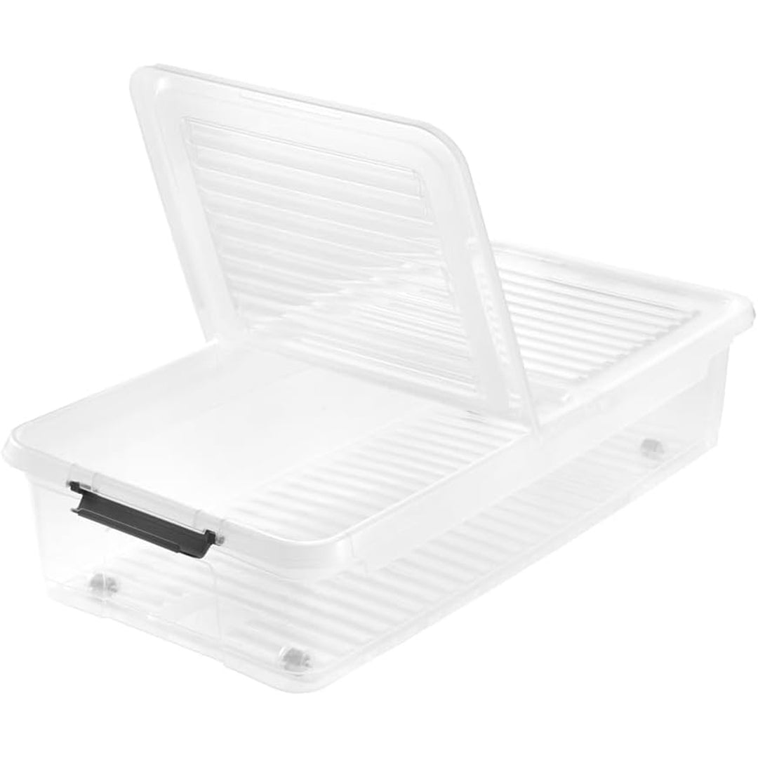 Container Leo Keeeper cu capac, capacitate 33L, transparent, cu roți, capac cu cleme