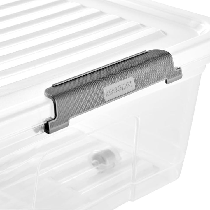 Container Leo Keeeper cu capac, capacitate 33L, transparent, cu roți, capac cu cleme