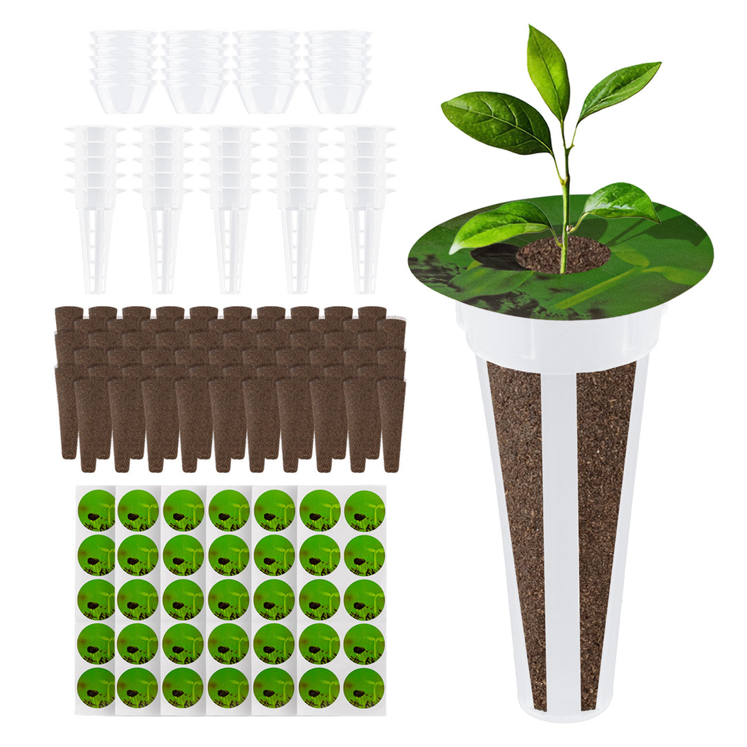 Set de accesorii pentru cultivarea plantelor în interior GreenBlue, bureți pentru semințe x60, cupole x20, recipiente x20 și autocolante x60, GB133 AS