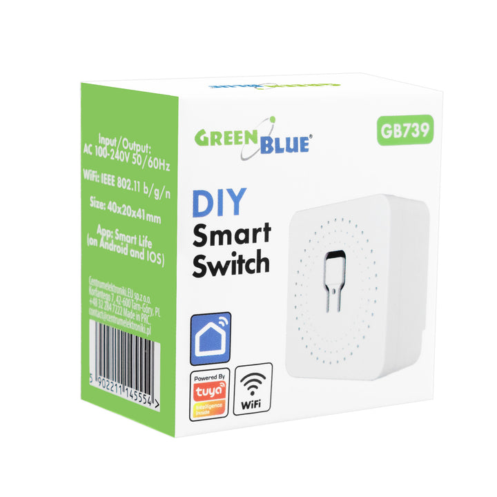 Transmiter WiFi încastrat GreenBlue, compatibil cu Android/iOS/Alexa/Google Home, 100-240 V c.a., 50/60 Hz, max. 16 A, pentru LED-uri de 150 W, GB739