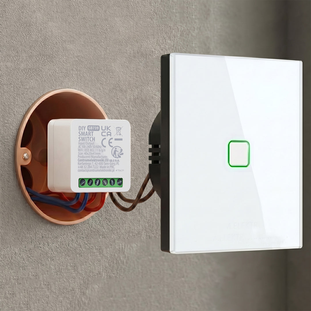 Transmiter WiFi încastrat GreenBlue, compatibil cu Android/iOS/Alexa/Google Home, 100-240 V c.a., 50/60 Hz, max. 16 A, pentru LED-uri de 150 W, GB739