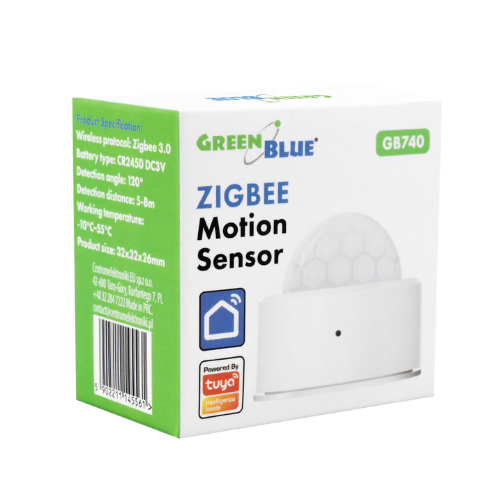 Senzor de mișcare fără fir Zigbee Tuya GreenBlue, Android/iOS, CR2450 DC 3,0 V, unghi de detectare 120° / până la 8 m, GB740
