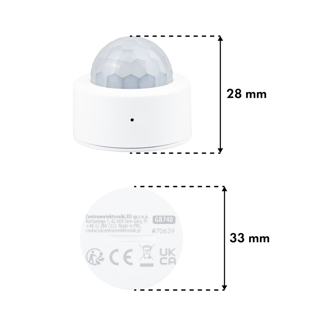 Senzor de mișcare fără fir Zigbee Tuya GreenBlue, Android/iOS, CR2450 DC 3,0 V, unghi de detectare 120° / până la 8 m, GB740