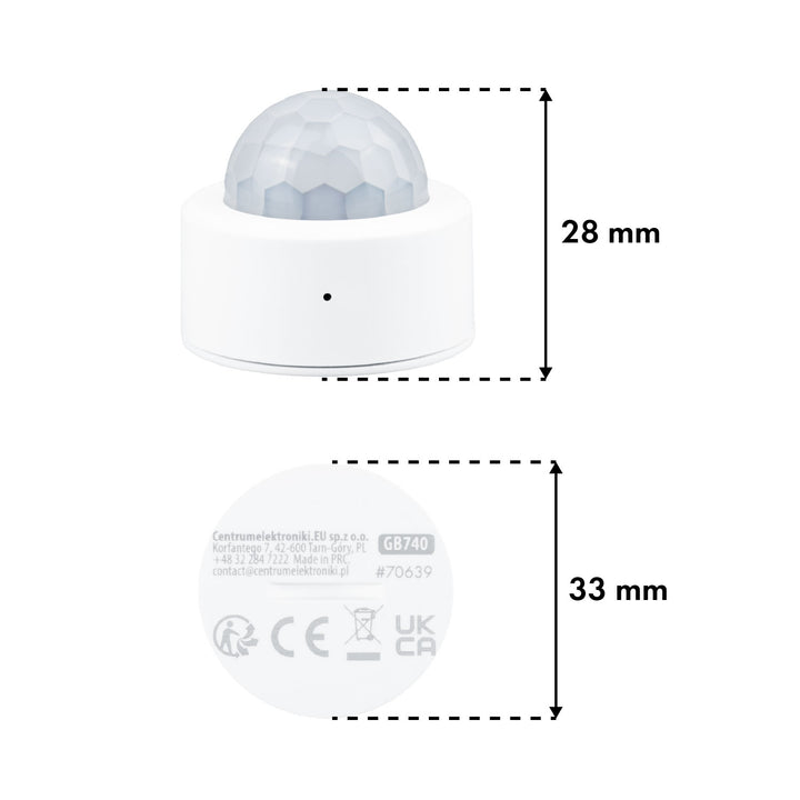 Senzor de mișcare fără fir Zigbee Tuya GreenBlue, Android/iOS, CR2450 DC 3,0 V, unghi de detectare 120° / până la 8 m, GB740