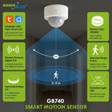 Senzor de mișcare fără fir Zigbee Tuya GreenBlue, Android/iOS, CR2450 DC 3,0 V, unghi de detectare 120° / până la 8 m, GB740