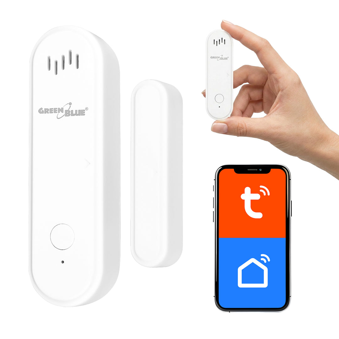 Contactor fără fir / senzor de deschidere WiFi GreenBlue, Android/iOS, pentru uși / ferestre, 3,0 V c.c., LR03x2, cu alarmă, GB478