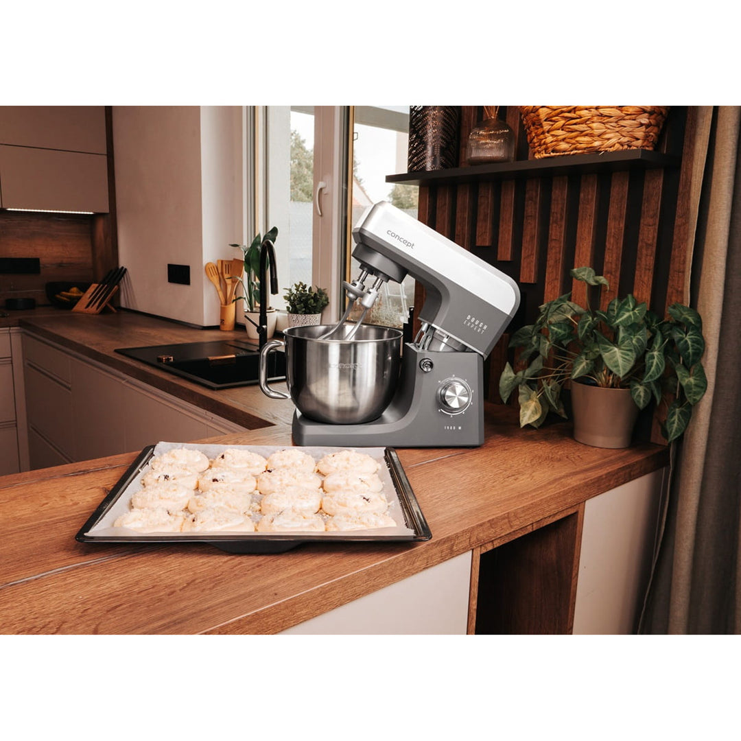 Robot de bucătărie planetar Concept Dough Expert, putere 1900 W, cârlig dublu, funcție de încălzire a vasului, 6 viteze diferite, RM6010