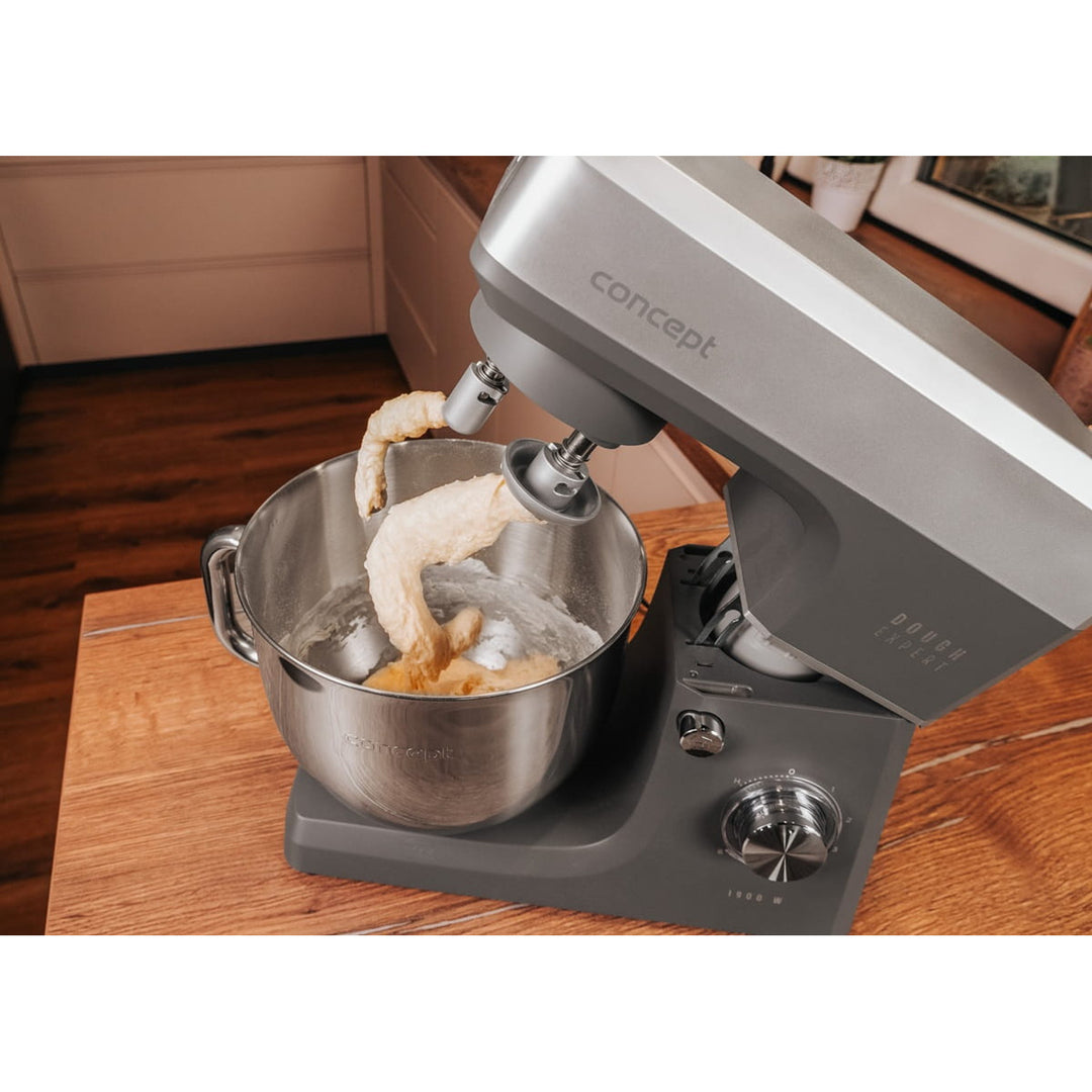 Robot de bucătărie planetar Concept Dough Expert, putere 1900 W, cârlig dublu, funcție de încălzire a vasului, 6 viteze diferite, RM6010