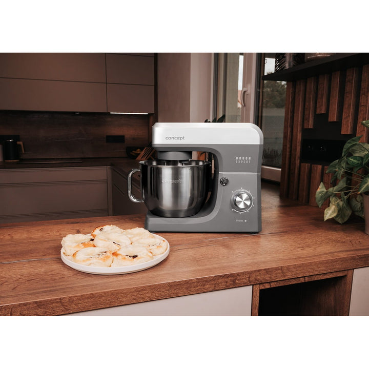 Robot de bucătărie planetar Concept Dough Expert, putere 1900 W, cârlig dublu, funcție de încălzire a vasului, 6 viteze diferite, RM6010