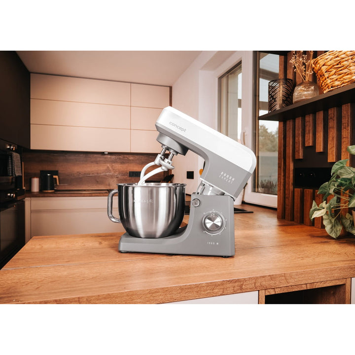 Robot de bucătărie planetar Concept Dough Expert, putere 1900 W, cârlig dublu, funcție de încălzire a vasului, 6 viteze diferite, RM6010