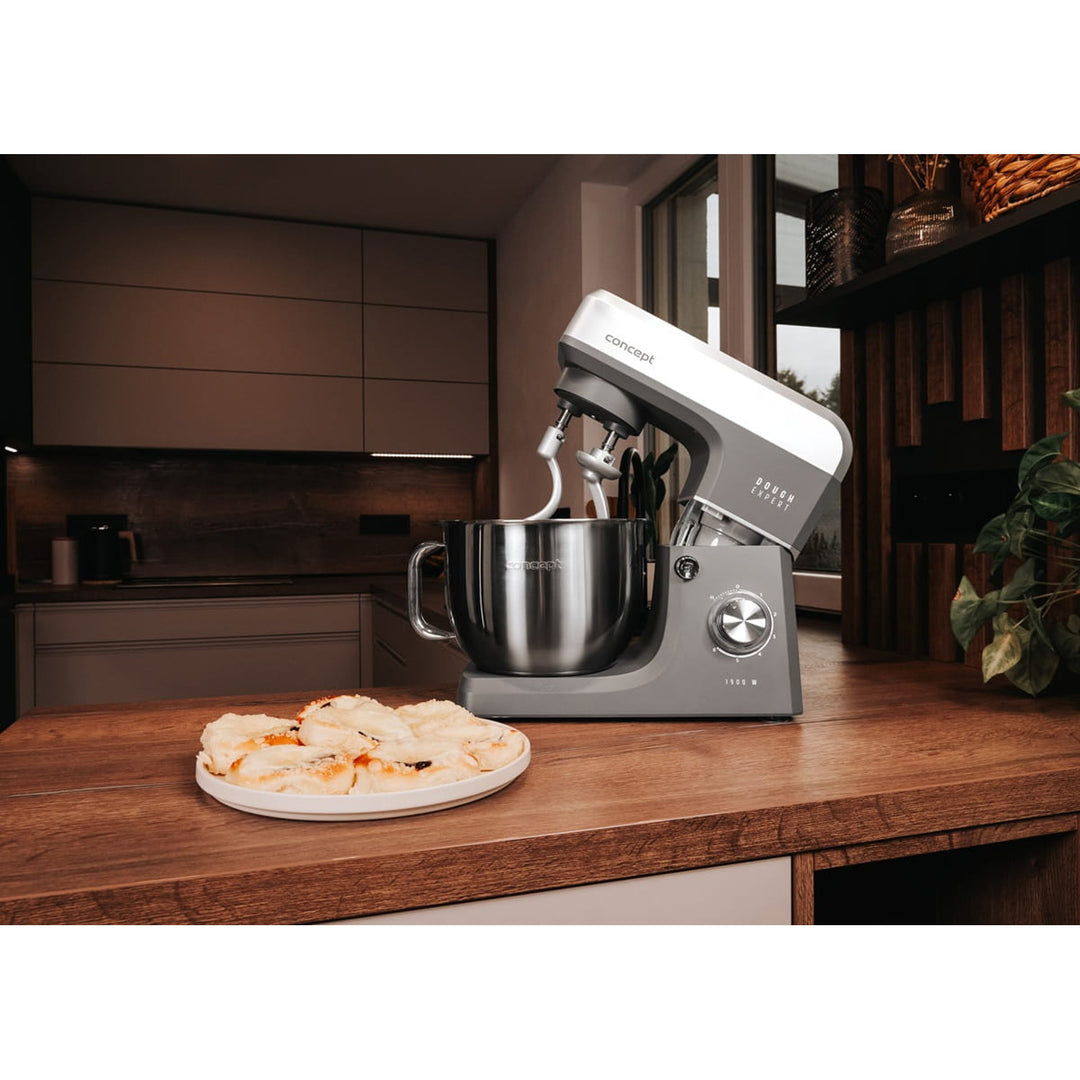 Robot de bucătărie planetar Concept Dough Expert, putere 1900 W, cârlig dublu, funcție de încălzire a vasului, 6 viteze diferite, RM6010
