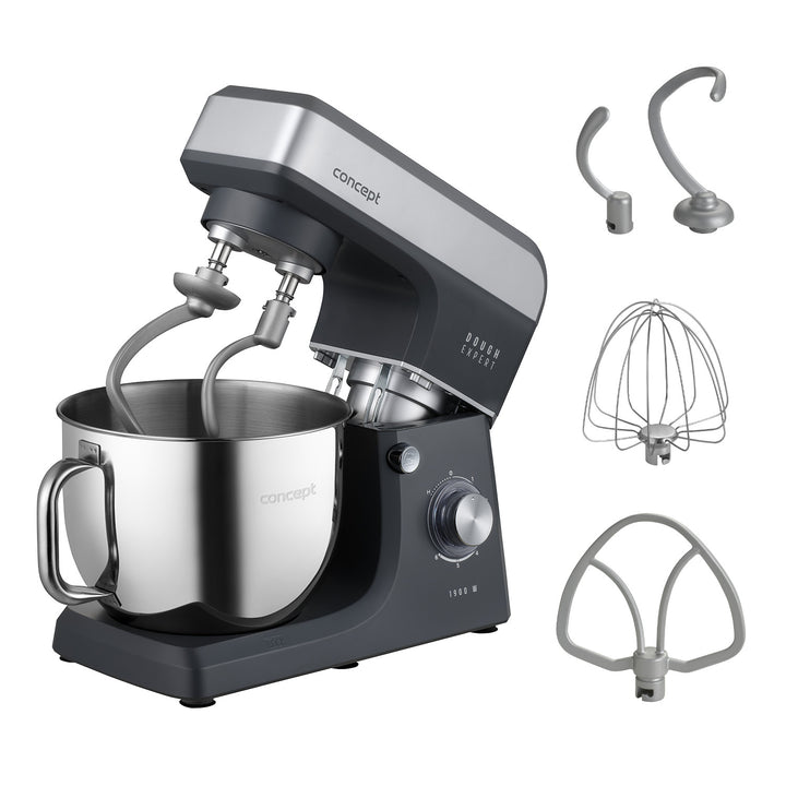 Robot de bucătărie planetar Concept Dough Expert, putere 1900 W, cârlig dublu, funcție de încălzire a vasului, 6 viteze diferite, RM6010