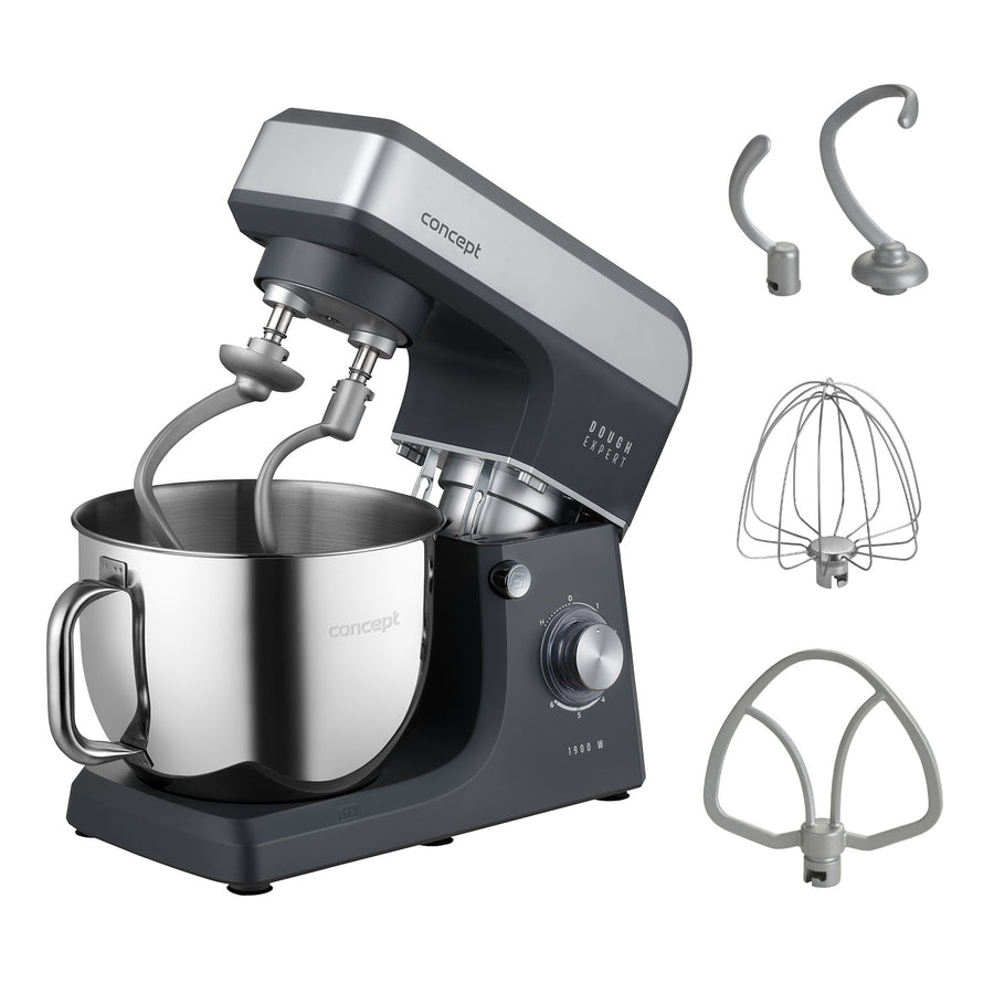 Robot de bucătărie planetar Concept Dough Expert, putere 1900 W, cârlig dublu, funcție de încălzire a vasului, 6 viteze diferite, RM6010