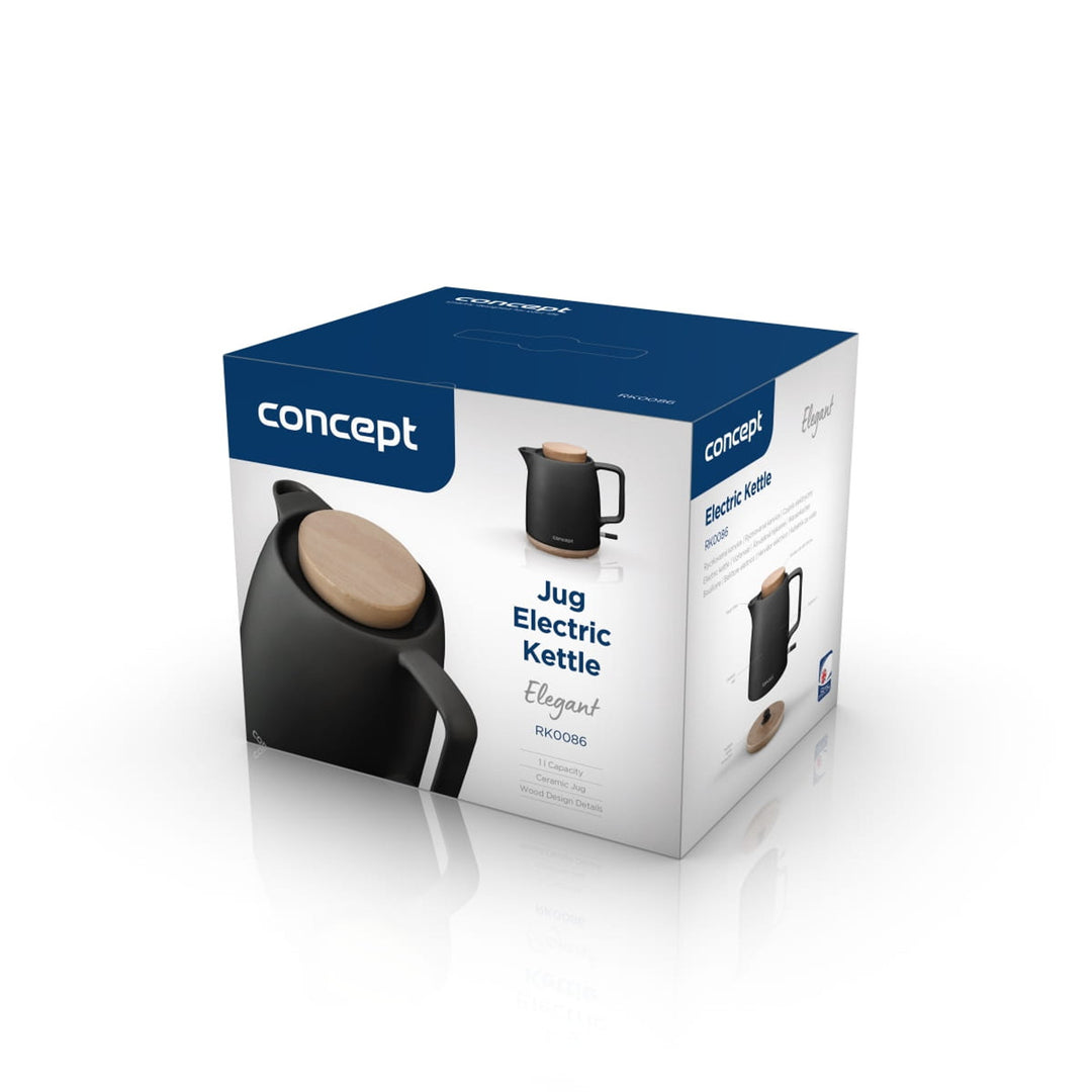 Ceainic electric Concept, capacitate 1 l, 1200 W, negru, conector Strix, filtru anti-calcar, bază pivotantă, RK0086