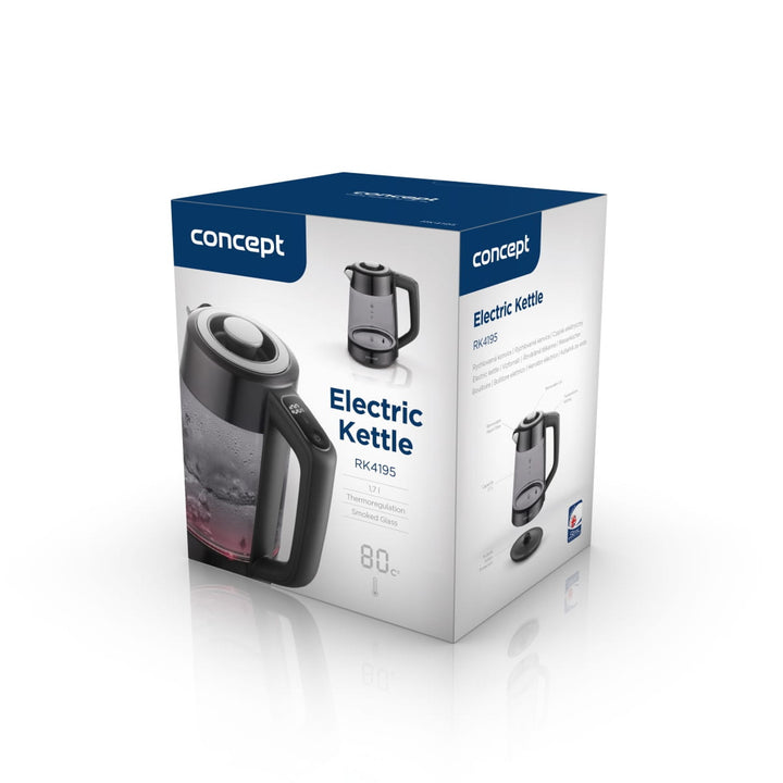 Ceainic electric Concept, capacitate 1,7 l, putere 1850-2200 W, culoare negru, conector Strix, control al temperaturii, control digital, RK4195