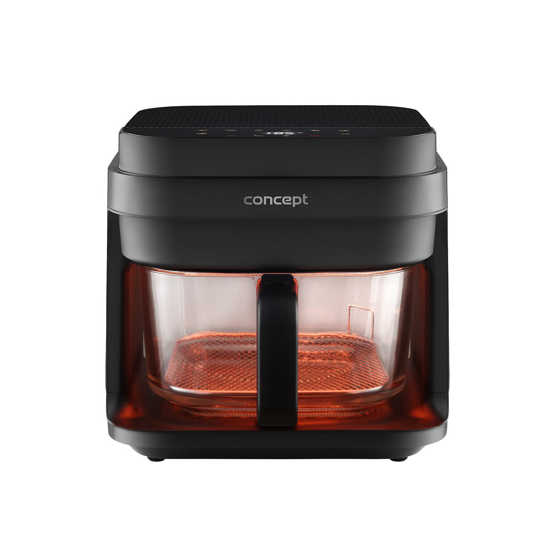 Friteuză fără ulei Concept Glass&Fast, capacitate 5,5 l, 7 programe, ecran tactil LED, mod de prăjire sănătos, recipient din sticlă, FR5500