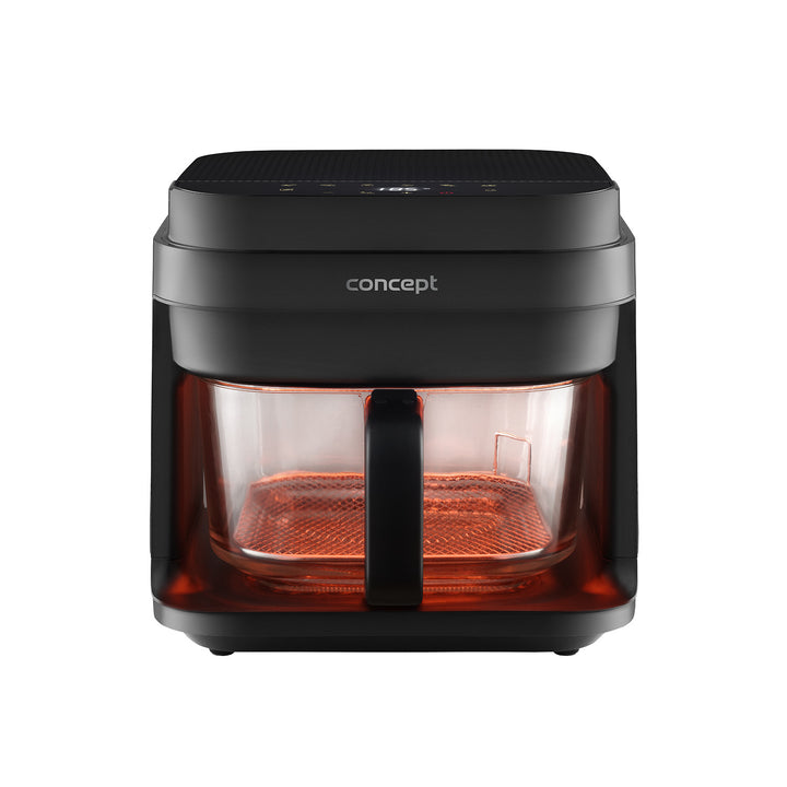 Friteuză fără ulei Concept Glass&Fast, capacitate 5,5 l, 7 programe, ecran tactil LED, mod de prăjire sănătos, recipient din sticlă, FR5500