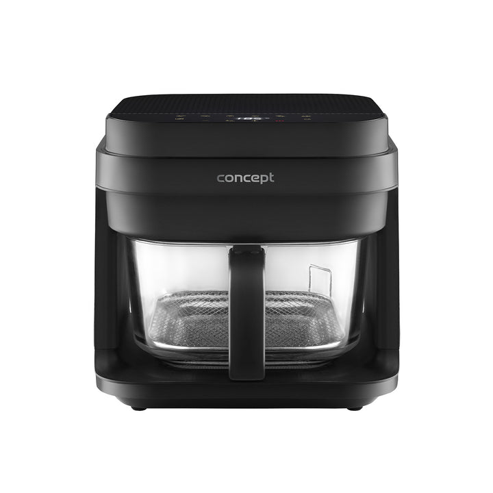 Friteuză fără ulei Concept Glass&Fast, capacitate 5,5 l, 7 programe, ecran tactil LED, mod de prăjire sănătos, recipient din sticlă, FR5500