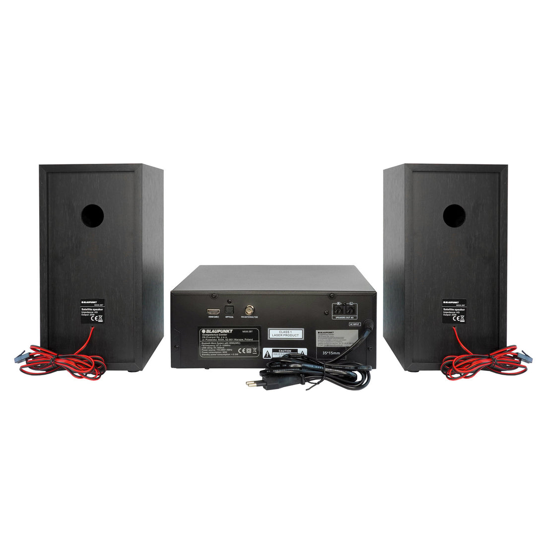 Micro sistem Blaupunkt, putere 150 W, radio FM, mufă AUX și port USB, Bluetooth, intrare HDMI, ceas cu alarmă, afișaj LED, culoare negru, MS30.02BT