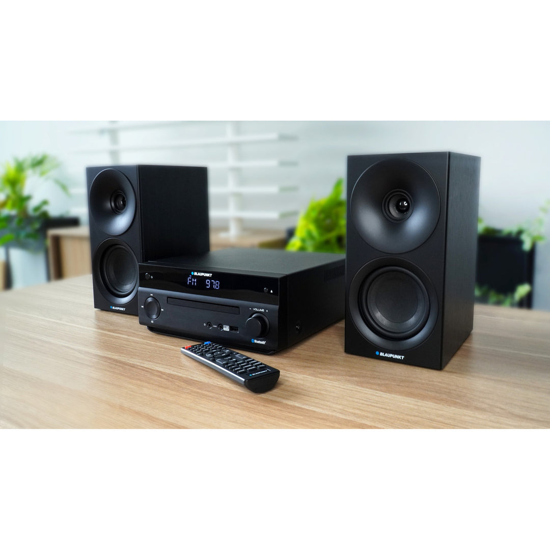 Micro sistem Blaupunkt, putere 150 W, radio FM, mufă AUX și port USB, Bluetooth, intrare HDMI, ceas cu alarmă, afișaj LED, culoare negru, MS30.02BT
