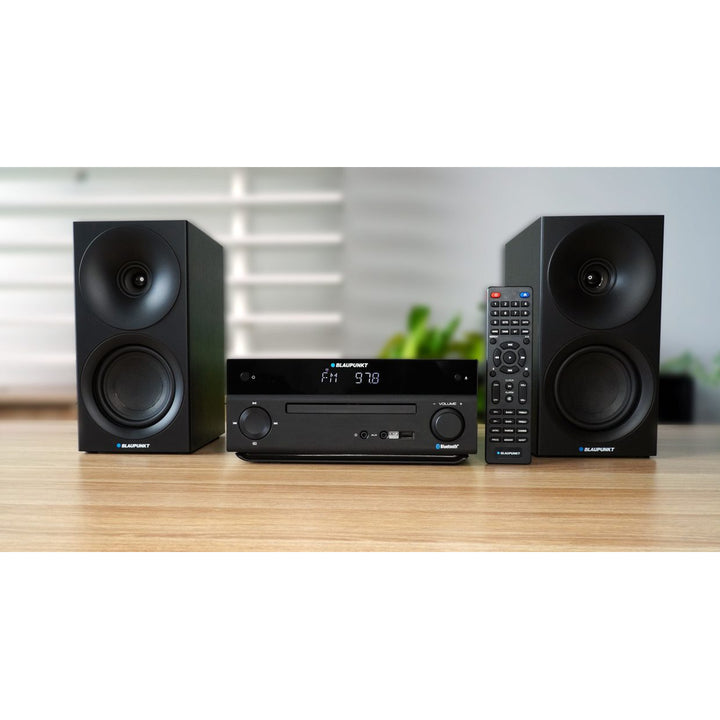Micro sistem Blaupunkt, putere 150 W, radio FM, mufă AUX și port USB, Bluetooth, intrare HDMI, ceas cu alarmă, afișaj LED, culoare negru, MS30.02BT