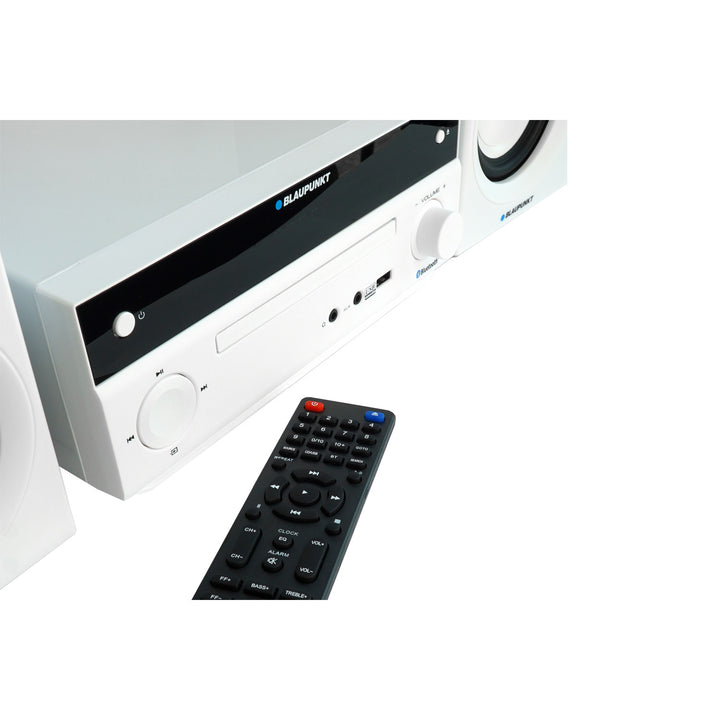 Micro sistem Blaupunkt, putere 150 W, radio FM, mufă AUX și port USB, Bluetooth, intrare HDMI, ceas cu alarmă, afișaj LED, culoare albă, MS30.02BT