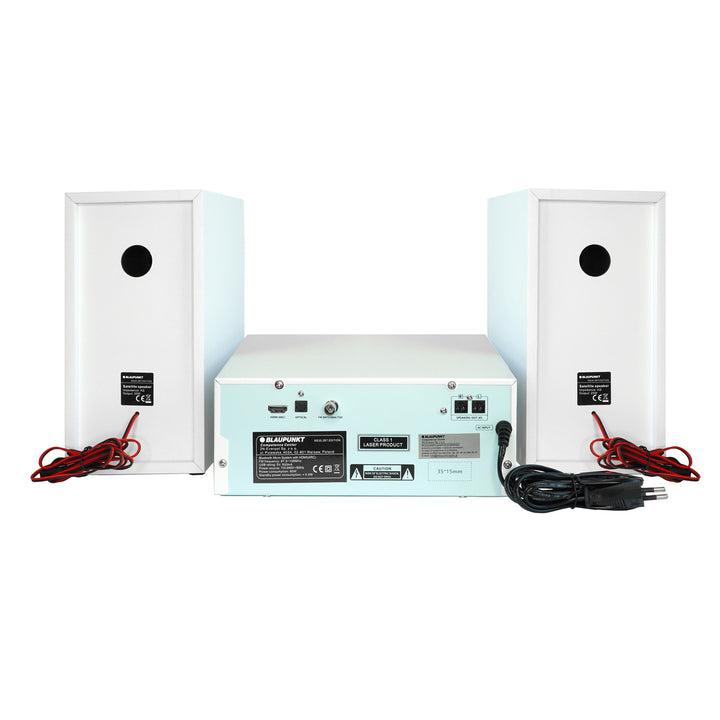 Micro sistem Blaupunkt, putere 150 W, radio FM, mufă AUX și port USB, Bluetooth, intrare HDMI, ceas cu alarmă, afișaj LED, culoare albă, MS30.02BT