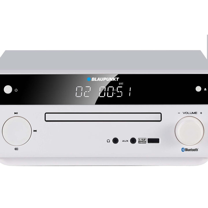 Micro sistem Blaupunkt, putere 150 W, radio FM, mufă AUX și port USB, Bluetooth, intrare HDMI, ceas cu alarmă, afișaj LED, culoare albă, MS30.02BT