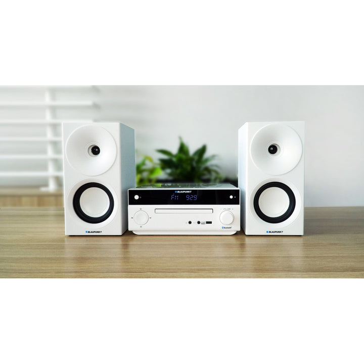 Micro sistem Blaupunkt, putere 150 W, radio FM, mufă AUX și port USB, Bluetooth, intrare HDMI, ceas cu alarmă, afișaj LED, culoare albă, MS30.02BT