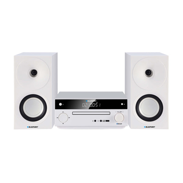 Micro sistem Blaupunkt, putere 150 W, radio FM, mufă AUX și port USB, Bluetooth, intrare HDMI, ceas cu alarmă, afișaj LED, culoare albă, MS30.02BT