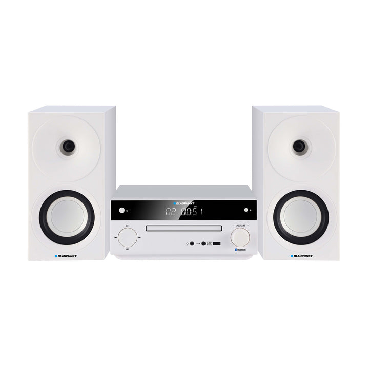 Micro sistem Blaupunkt, putere 150 W, radio FM, mufă AUX și port USB, Bluetooth, intrare HDMI, ceas cu alarmă, afișaj LED, culoare albă, MS30.02BT